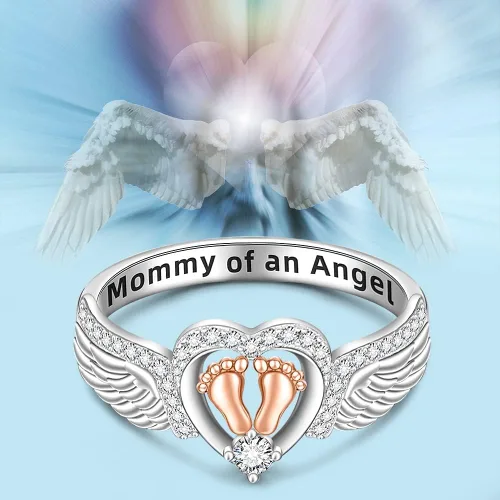 Miniatura 9 de Anillo de aborto espontáneo para mujer, anillo conmemorativo de pérdida de bebé, plata de ley, huella de corazón, mamá de un ángel, joyería