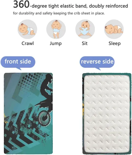 Miniatura 5 de Sábanas bajeras ajustables con temática de motocross, sábanas portátiles para minicuna, suaves y transpirables, sábana de bebé para niños y niñas