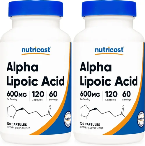 Miniatura 8 de Suplemento Nutricost Ácido Alfa Lipoico 600 mg por porción, 120 cápsulas, 60 porciones - Cápsulas vegetales, sin OMG