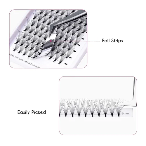 Miniatura 3 de Extensiones de pestañas postizas en abanico 12D 0.003 in, bandeja mixta, abanicos de pestañas de raíz media, abanicos de pestañas prefabricadas