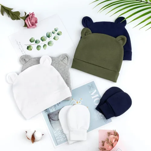 Miniatura 6 de BQUBO Newborn Baby Bear Ears Hats and Mittens Sets Preemie Cotton Caps Baby Boy Girl Infant Hospital Beanie