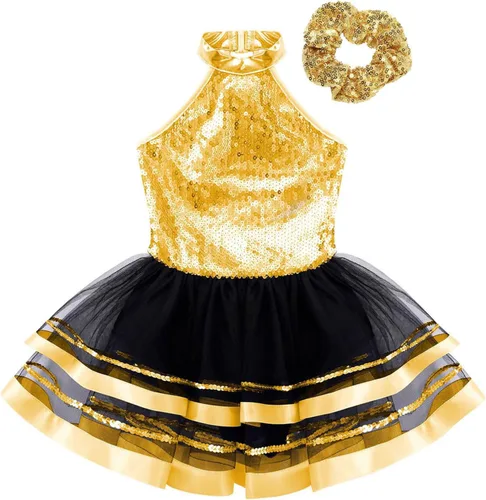 Miniatura 18 de CHICTRY Vestido tutú de ballet con lentejuelas brillantes para niñas y niñas, moderno disfraz de baile latino de jazz