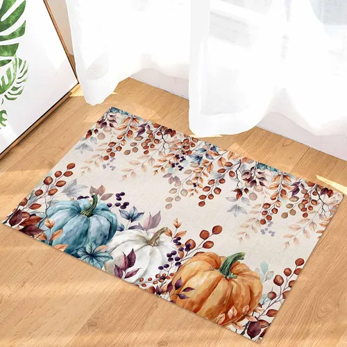 Miniatura 4 de Tapete para puerta de interior de Acción de Gracias, 16 x 24 pulgadas, tapete de bienvenida antideslizante para patio, color verde azulado, naranja