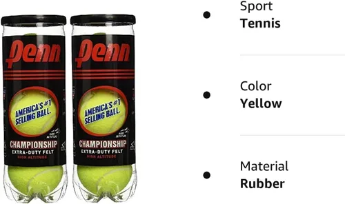 Miniatura 6 de Penn Pelotas de tenis Championship High Altitude Head - Paquete de 2 6 pelotas amarillas - Aprobado por la USTA y la ITF - Pelota