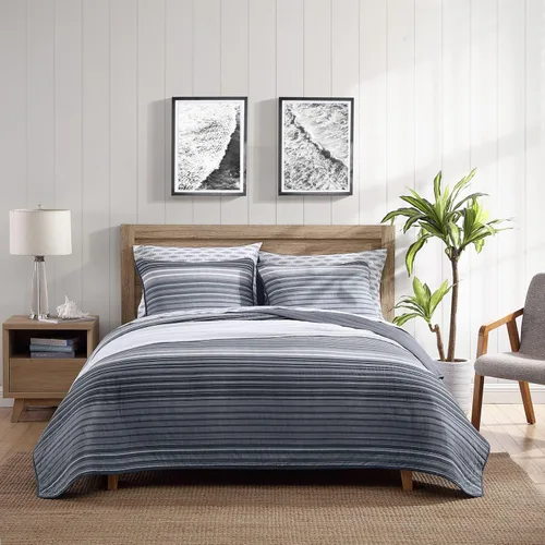 Miniatura 12 de Nautica - Juego de ropa de cama Queen, ropa de cama de algodón suave y transpirable con sensación de peso medio, juego de cama reversible de 3 Azul