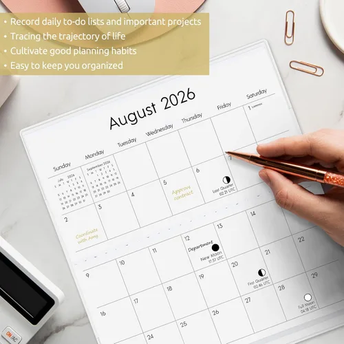 Miniatura 8 de Calendario de bolsillo 2025-2026, calendario de bolsillo de fase lunar 2025-2026 para bolso, planificador mensual con cubierta de PVC