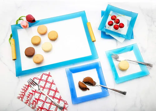 Miniatura 4 de GAC - Platos cuadrados de postre de vidrio templado de colores azules surtidos, 6 pulgadas, juego de 5, resistentes a la rotura, aptos para horno
