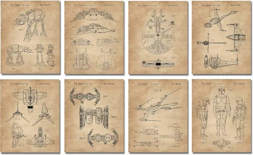 Star Wars - Decoración artística de pared para hombres y mujeres, Starwars – Película de acción de ciencia ficción Comic-Con – Juego de 8 Vintage