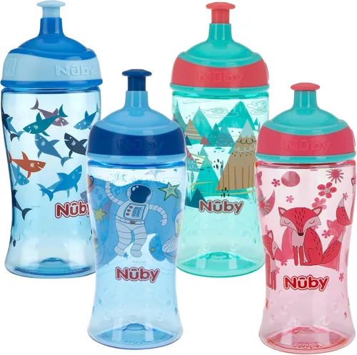 Miniatura 5 de Nuby Printed Kids Pop-Up Sipper Botella de agua con boquilla de flujo libre – 12 oz – Botella resistente a derrames – Apto para lavavajillas – Más