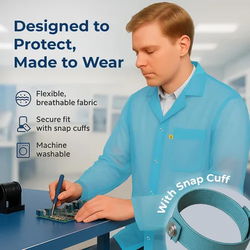 Miniatura 5 de ESD Jacket with Snap Cuff - Level 3 Certified Anti-Static Smock - Lightweight Protective Workwear for Electronics & Labs