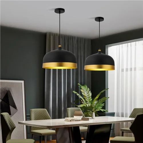 Miniatura 2 de Modern Black Pendant Lights, Mid Century Vintage Industrial Aluminum Ceiling Hanging Lighting, 39.4in Height Adjustable Dome Chandelier for Kitchen