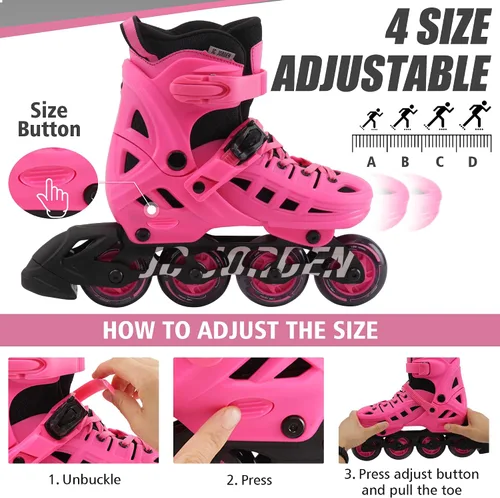 Miniatura 5 de Patines en línea para niños, niñas y niños, 4 tamaños ajustables con ruedas de luz completa para mujeres y hombres, carcasa exterior duradera