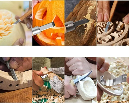 Miniatura 7 de Kit de tallado de madera, 26 piezas, herramientas de tallado de madera, cuchillos detallados, cuchillos, bloques, guantes, kit de corte