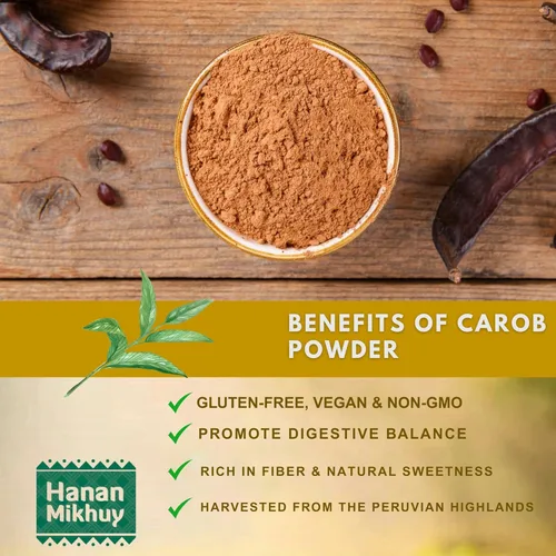 Miniatura 2 de HANAN MIKHUY Algarrobo en polvo 100% natural - Sin gluten, vegano, sin OMG, superalimento de alto contenido de fibra de Perú sin cafeína y sin