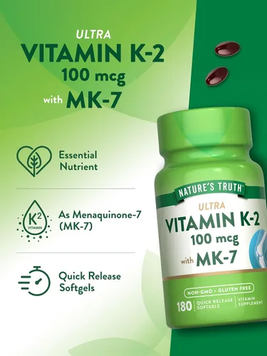 Miniatura 5 de Nature's Truth Vitamina K2 MK-7 100 mcg 180 cápsulas blandas Suplemento sin OMG y sin gluten