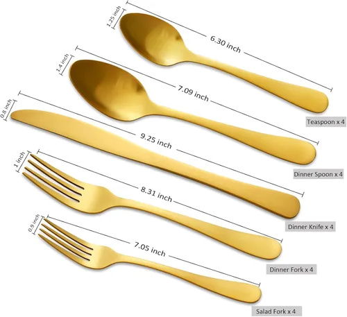 Miniatura 2 de Lorena - Juego de cubiertos dorados de 20 piezas, juego de cubiertos dorados de acero inoxidable, juego de cubiertos de cocina, incluye cuchillos
