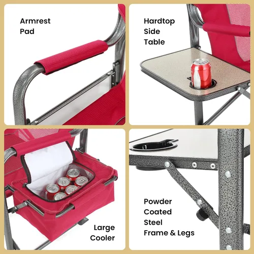 Miniatura 7 de ARROWHEAD OUTDOOR Silla de director plegable con mesa auxiliar y enfriador integrado, soporte para tazas, bolsa de almacenamiento, soporta hasta 450