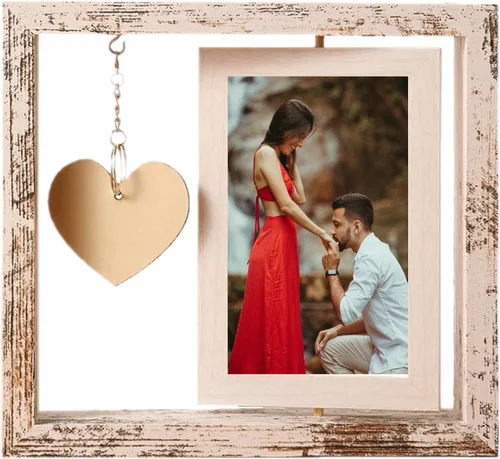 Regalos para amigas para mujeres, marco de fotos de madera personalizado con colgante de corazón cálido, marcos de fotos vintage giratorios de 360°,