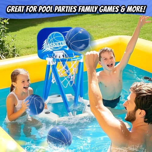 Miniatura 2 de Aro de baloncesto para piscina, juguete flotante de aro de baloncesto para juego de agua con 4 pelotas de baloncesto, juegos de piscina de verano
