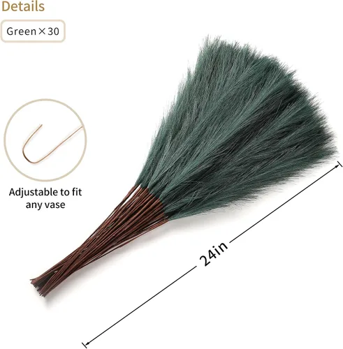 Miniatura 2 de Wertuirk Decoración de Hierba de Pampa Verde - 30 piezas de 24 Pulgadas de Hierba de Pampa Artificial Decorativa Alta, Hierba Falsa de Pampa