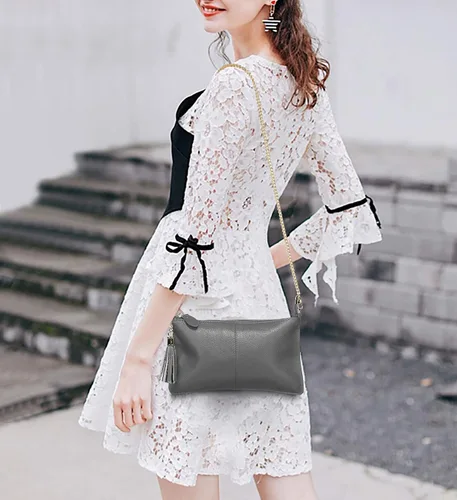 Miniatura 2 de YALUXE Clutch Wristlet - Cartera de piel auténtica con bloqueo RFID y cadena de hombro
