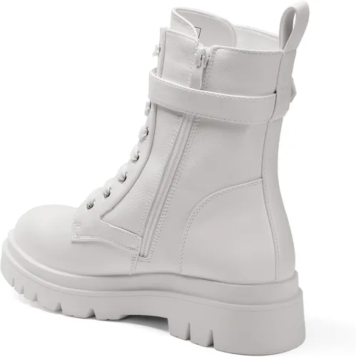 Miniatura 4 de DREAM PAIRS Botas de combate Chelsea con plataforma para mujer, con cordones y suela de hebilla