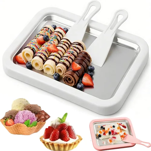 Miniatura 8 de Máquina para hacer helados enrollados, kit para hacer helados enrollados en casa, haz fácilmente tus propios rollos de helado con 2 espátulas