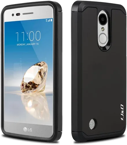 Miniatura 5 de J&D Funda protectora resistente de doble capa híbrida a prueba de golpes para LG Aristo/Phoenix 3/K8 2017/Fortune, funda protectora resistente, Negro
