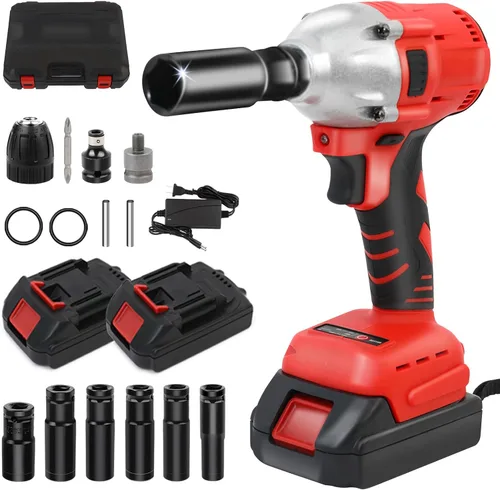 ALSO GO Llave de impacto inalámbrica de 1/2 pulgada, pistola de impacto eléctrica de 450 N.m/330 pies, destornillador de impacto de alto par de 20