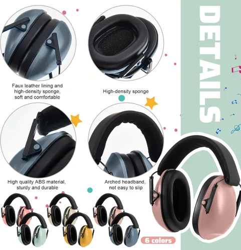 Miniatura 4 de Amylove 6 audífonos con cancelación de ruido para niños y adultos, protección auditiva de 27 dB con reducción de ruido