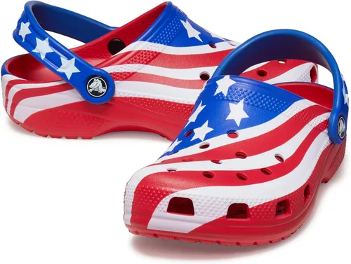 Crocs Zuecos clásicos unisex con la bandera estadounidense para niños (bebé/niño pequeño/niño grande)