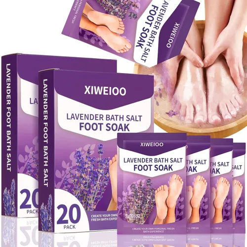 Miniatura 7 de Sales de remojo de pies con sal de Epsom para remojar lavanda kit de pedicura para baño de pies, paquete de 20 sales marinas de baño, pedicura