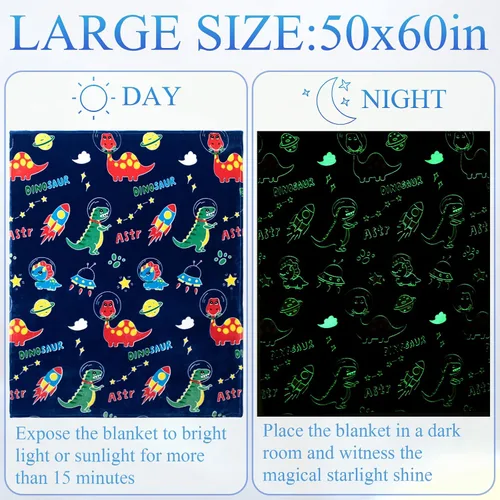 Miniatura 2 de SALIMAH Manta que brilla en la oscuridad, regalos de dinosaurio para niñas, juguetes para niñas y niños de 2, 3, 4, 5, 6, 7, 8, 9, 10 años, mantas