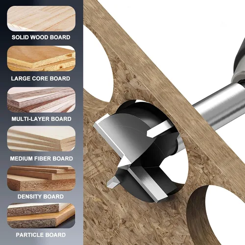 Miniatura 6 de Broca Forstner de 1-1/2 pulgadas, sierra de agujero de madera con punta de carburo de tungsteno para madera dura, madera contrachapada de plástico