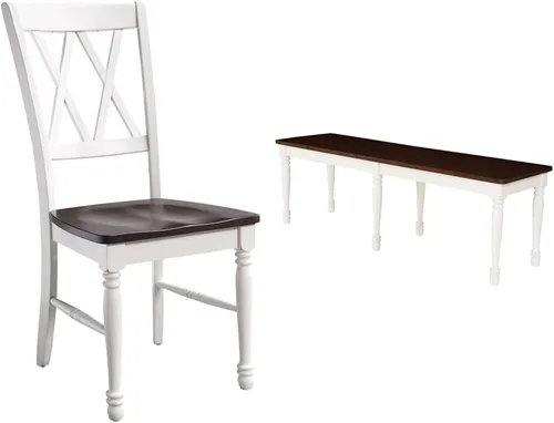 Crosley Furniture Shelby - Sillas de comedor (juego de 2), color blanco envejecido y banco de comedor Shelby, blanco envejecido