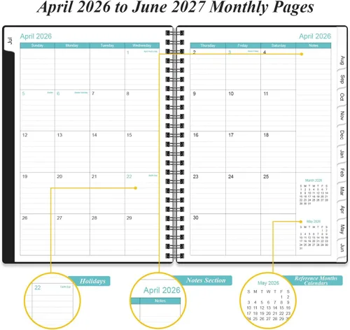 Miniatura 4 de Agenda diaria y mensual 2026-2027, una página por día, agenda diaria de julio de 2026 a junio de 2027, agenda 2026-2027 con 12 pestañas mensuales