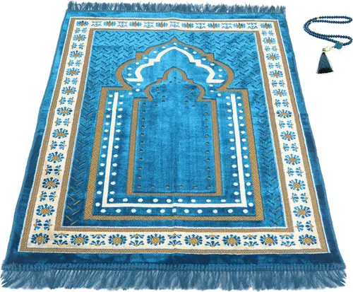 TB - Alfombra de oración islámica gruesa y suave, alfombra musulmana única árabe, turca, africana, diseño bordado, cuentas de oración diaria,