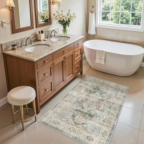 Miniatura 643 de Madane Tapete lavable de 2 x 10 pies para pasillo, cocina, recibidor, clásico, suave, antideslizante para interiores, casa de campo, baño, sala
