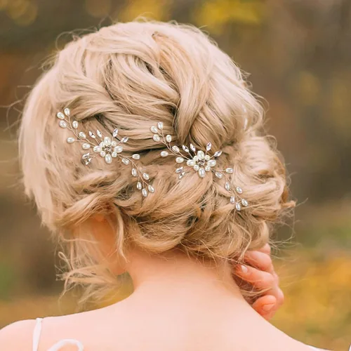 Miniatura 2 de Syhood 4 horquillas para el pelo de novia de cristal de perlas con diamantes de imitación, horquillas para el pelo de boda, accesorios de graduación