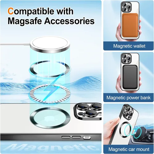 Miniatura 5 de Hython Funda para iPhone 13 Pro transparente con purpurina magnética [compatible con MagSafe] Protector completo de lente de cámara delgado