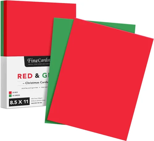 Papel de Navidad para tarjetas de Navidad, cartulina roja y verde de 8.5 x 11 pulgadas para tarjetas de felicitación, arte y manualidades,