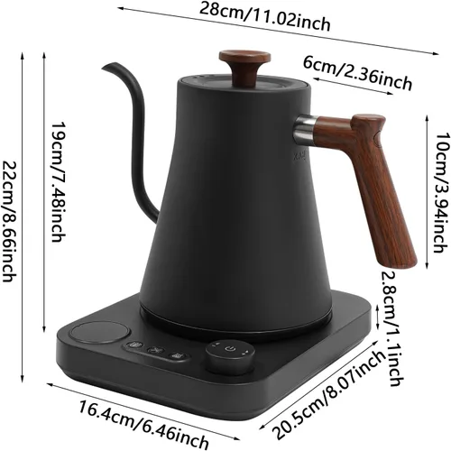 Miniatura 8 de Hervidores eléctricos, 1200 W, 0.9 L, temperatura variable digital, cuello de cisne, hervidor eléctrico para verter sobre café, control de Negro