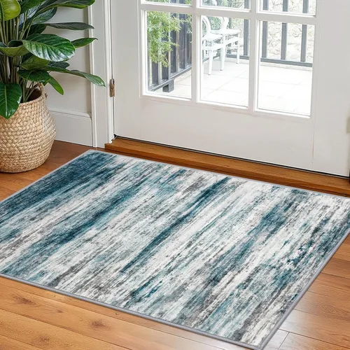 Miniatura 30 de KOZYFLY – Alfombra de pasillo moderna y lavable de diseño abstracto verde, 2 x 5 pies, antideslizante, suave y de pelo corto, ideal para cocina