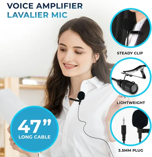 Miniatura 3 de Juego de micrófono y altavoz de voz ultra portátil, mini altavoz con 2 micrófonos, amplificador recargable con micrófono Lavalier/Auriculares