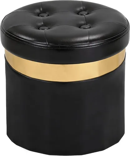 Miniatura 14 de Xuperbonus Otomana Pequeña con Almacenamiento, Otomana Redonda Plegable con Borde Dorado, Taburete de Almacenamiento de Terciopelo, Taburete