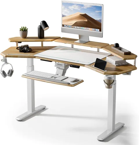 Miniatura 19 de EUREKA ERGONOMIC Aero - Escritorio eléctrico de pie en forma de W de 55 pulgadas, escritorio para juegos de computadora de altura ajustable