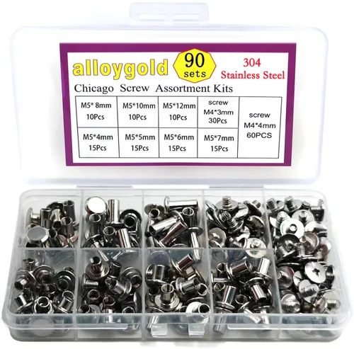Miniatura 2 de Juego de 90 tornillos de acero inoxidable 304 Chicago de cuero, 7 tamaños de remaches para manualidades, ropa, zapatos, cinturones, bolsas