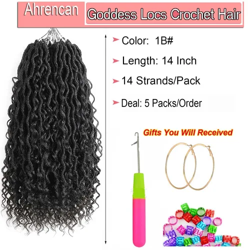 Miniatura 2 de Pelo corto bohemio de ganchillo Goddess Locs de 14 pulgadas, 5 paquetes de rastas de pelo sintético rizado para mujeres negras, suave