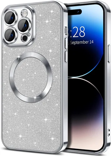 Miniatura 41 de Hython Funda para iPhone 13 Pro Max con purpurina, fundas magnéticas transparentes para teléfono con protector de lente de cámara
