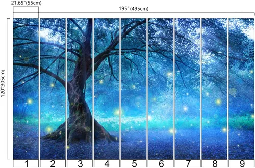 Miniatura 4 de Bormia - Mural de pared de fantasía, árbol de hadas en bosque místico, papel tapiz fotográfico para habitación de niños, sala de estar, dormitorio